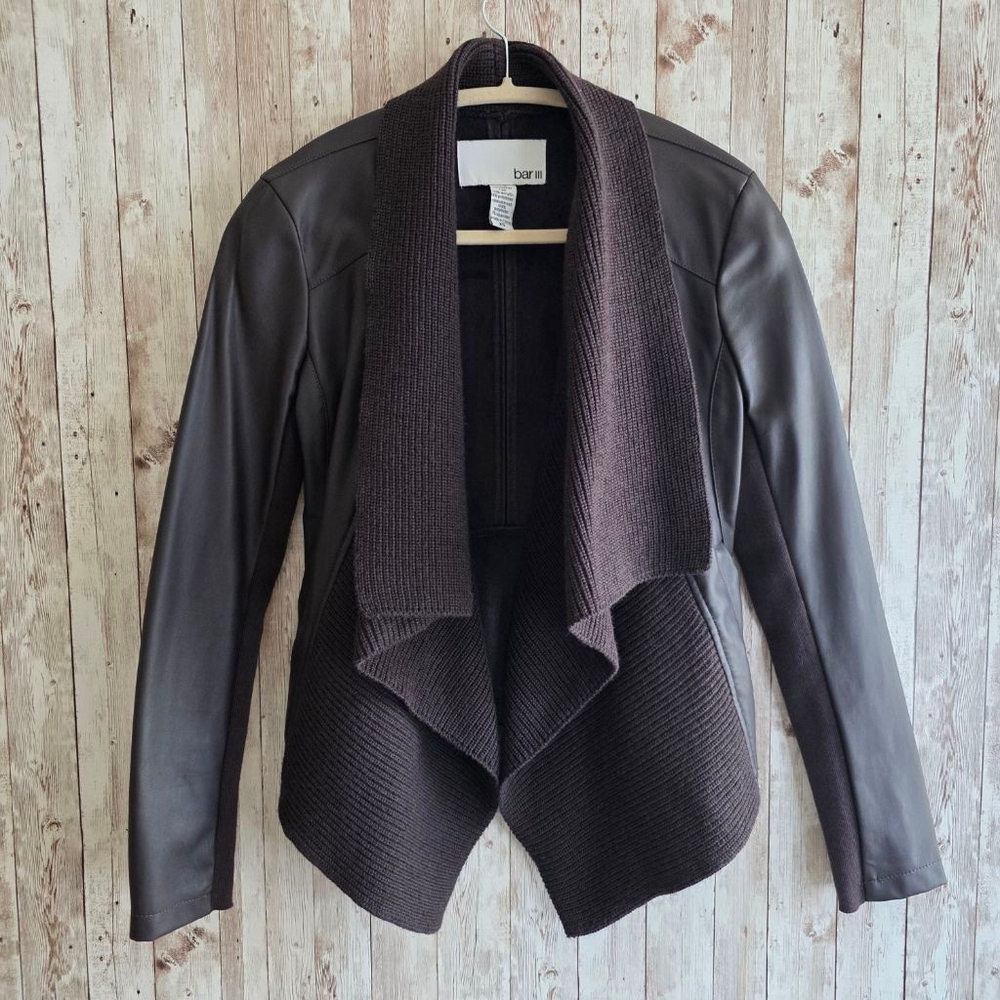 Women's bar III Brown Faux Leather Knit Drape Jacket XS